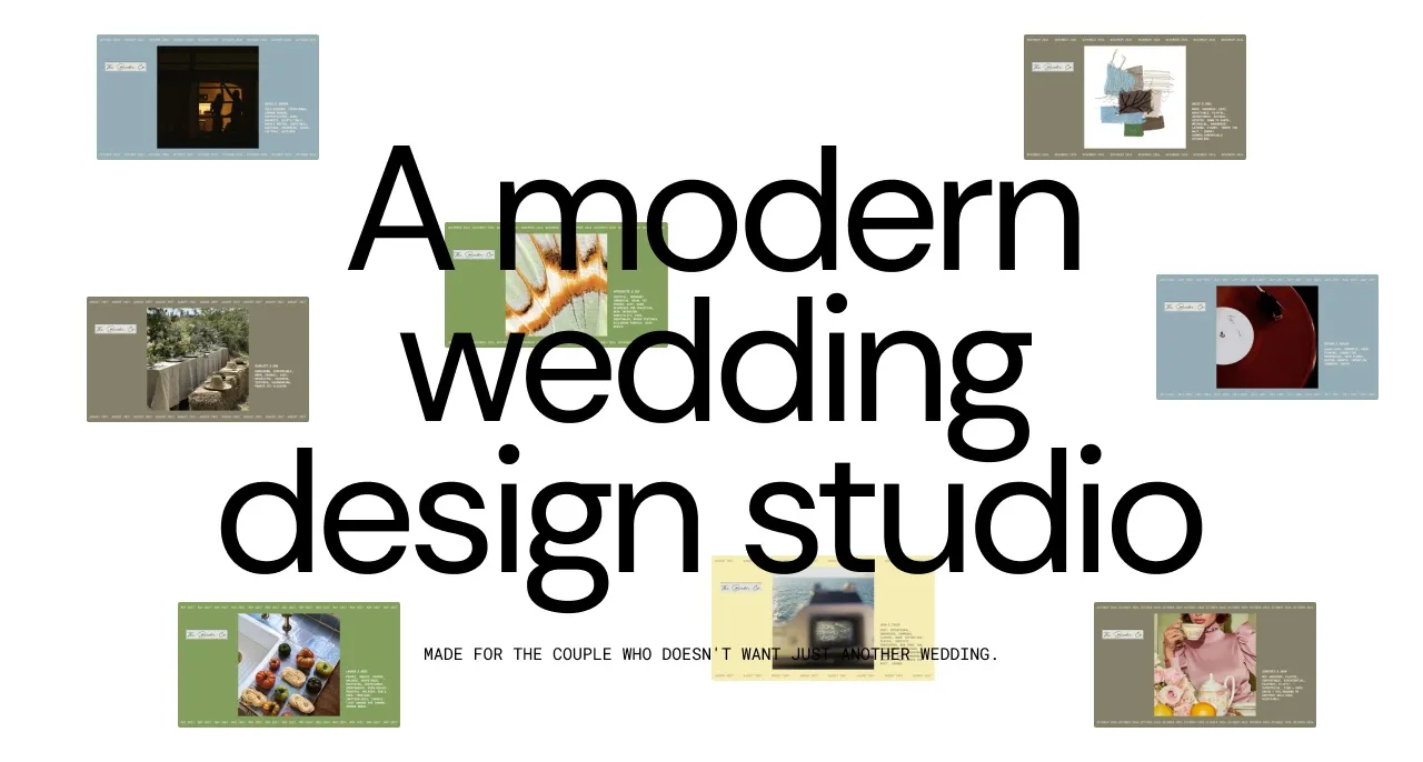 A modern wedding design studio, surrounded by design decks made for couples