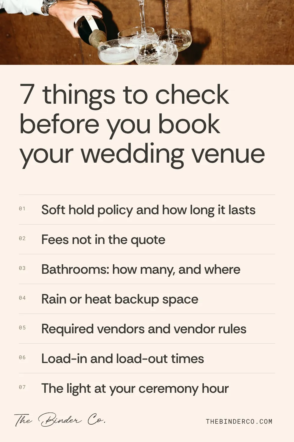 Pinterest pin: 7 things to check before you book your wedding venue
